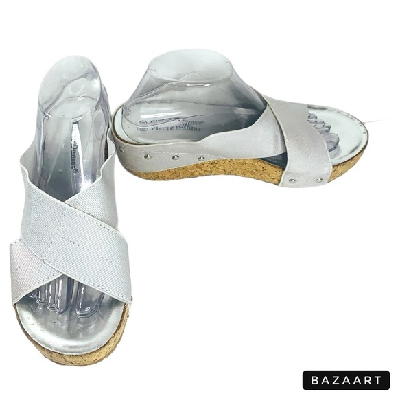 Pierre Dumas Metallic Slip On Criss Cross Platform Wedge Sandals Sz 10 - Picture 3 of 9
